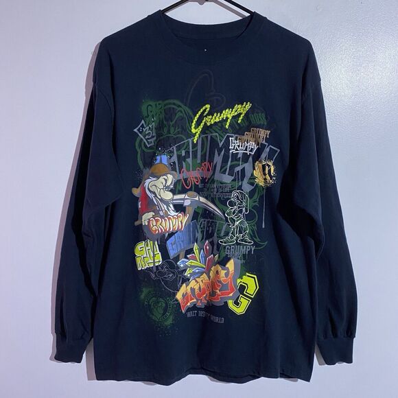 Grumpy T-shirt Mens Large Black Walt Disney World Hanes Snow White Dwarf Casual - Picture 1 of 9